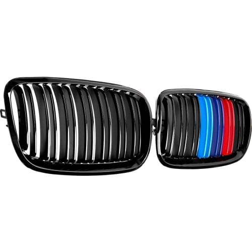 A Pair Car Front Bumper Racing Grille For BMW 2007-2013 X5 X6 E70 E71 Glossy Black M-Color Front Grille Grill Kidney