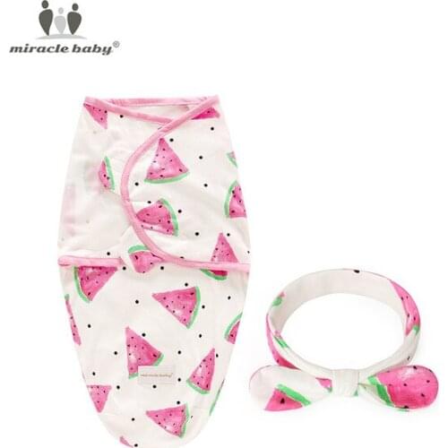 2 Pieces Set Newborn Swaddle Wrap +Headwear Cotton Baby Receiving Blanket Bedding Cartoon Infant Sleeping Bag For 0-6 Months