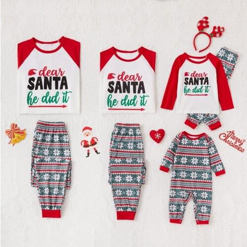 PatPat Christmas Solid Splice Letter Print Long-sleeve Family Matching Pajamas Sets (Flame Resistant)