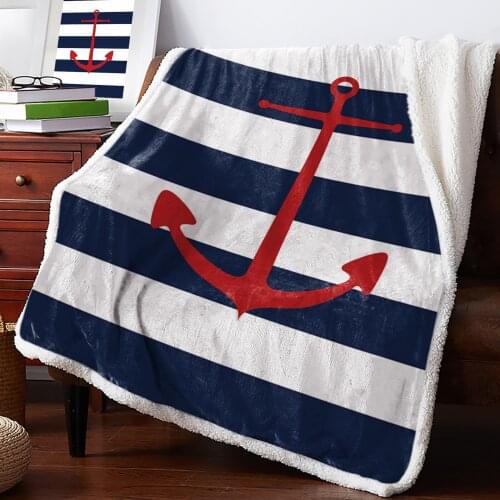 Geometric Blue Stripes Anchor Throw Blanket Soft Fleece Blankets Winter Blanket Portable Picnic Blankets Bedclothes