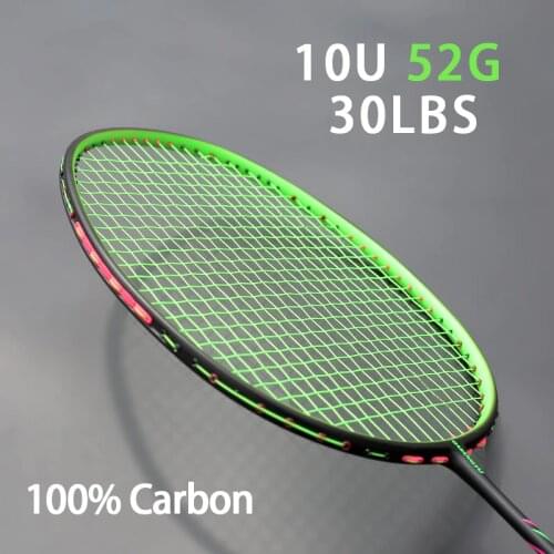 100% Carbon Fiber Badminton Racket Strung Ultralight 10U 52G G4 13KG Training Rackets Professional Racquet With Bags For Adult