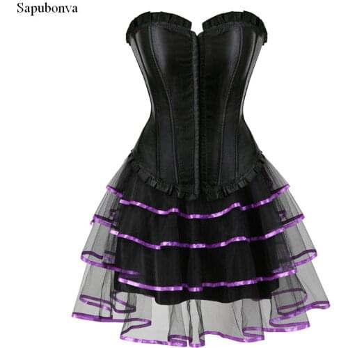 Sapubonva corsets for women plus size costume overbust burlesque corset and skirt set tutu corselet victorian gowns plus size
