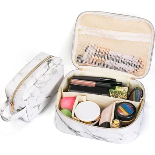 Portable Marble Pattern Cosmetic Bag Fashion Makeup Bag For Women Beauty PU Leather Storage Toiletry Bag Case Kit