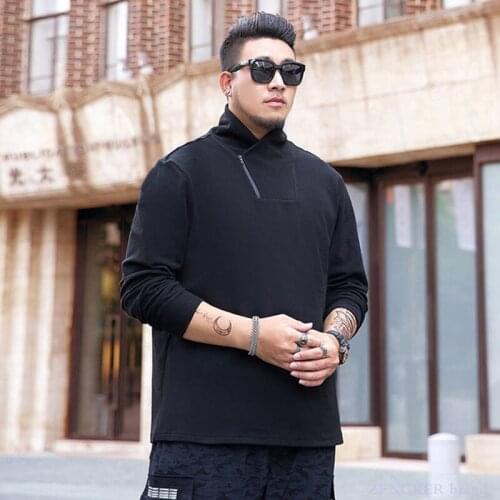 Mens spring and autumn new style of oversized sweater plus large loose round neck solid high collar fat mans top 140kg7xl