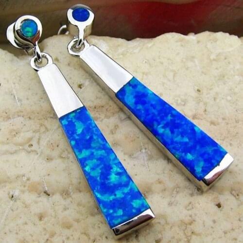 Vintage Blue Rectangle Dangle Drop Earrings Geometric Opal Stud Earring for Women Gift Long Statement Earring Jewelry Gift