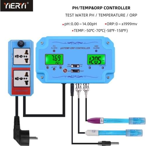Yieryi Online 3 in 1 pH/ORP/TEMP Controller Water Quality Detector BNC Type Probe Water Quality Tester for Aquarium Monitor
