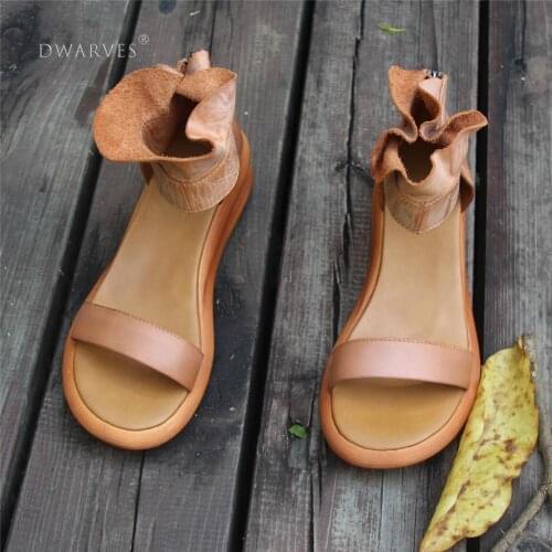 Women Greek Brown Leather High Platforms Khaki