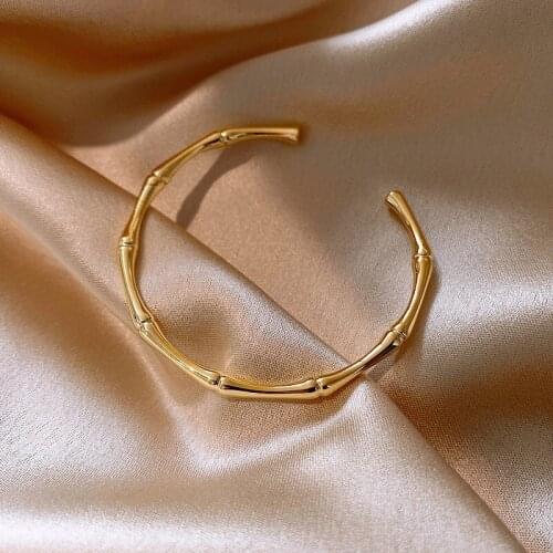 Origin Summer Minimalist Gold Linked Bamboo Bangles Geometric Bangles for Women Adjustable Open Cuff Bangles Adjustable Jewelry
