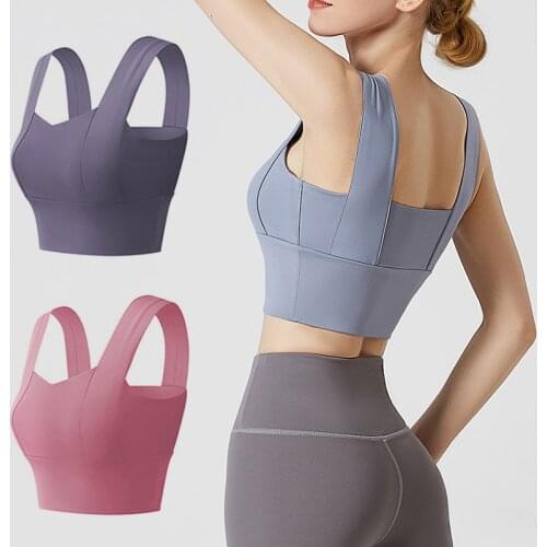 Women Shockproof Sports Bra Running Workout Gym Top Gathering Widened Shoulder Belt Bra Short Vest Tops Yoga Bra