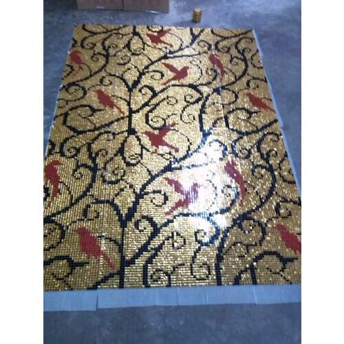 Customized Golden glass mosaic design,Luxury mosaic bird design