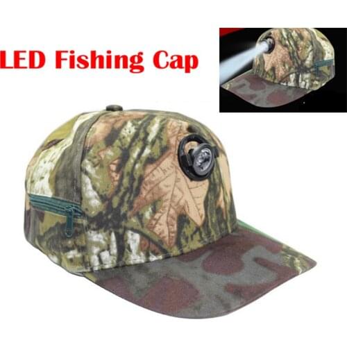 1 Piece 5 LEDs LED Lamp Fishing Caps Outdoor Sports Bionic Camouflage Hunting Camping Hiking Baseball Cap Sunshade Hats One Size