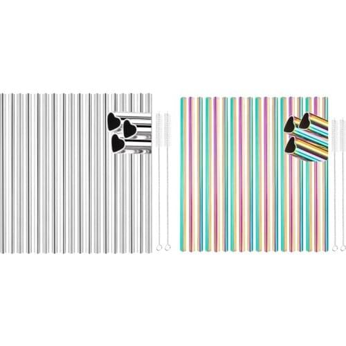 18 Pcs Reusable Heart Shape Stainless Steel Straws,with Cleaning Brushes for Tumblers Beverage Drinks Cocktail