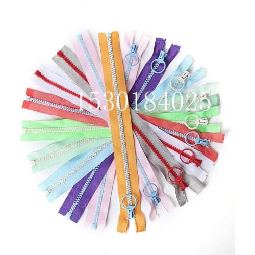 2pcs Hit Color 30cm/40cm/50cm/60cm Openings 5# Resin Zipper Pull Ring Zipper Head DIY Sewing Handbags Clothing Accessories