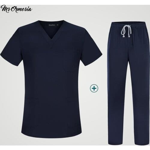 2020 new fashion Solid color cotton Slim print overalls beauty salon nursing uniform laboratory uniform pet shop frosted uniform