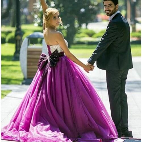 2020 Vintage Purple Beading Ball Gown Long Prom Party Dresses Bow Back Sweetheart Custom Made Evening Dress robe de soriee