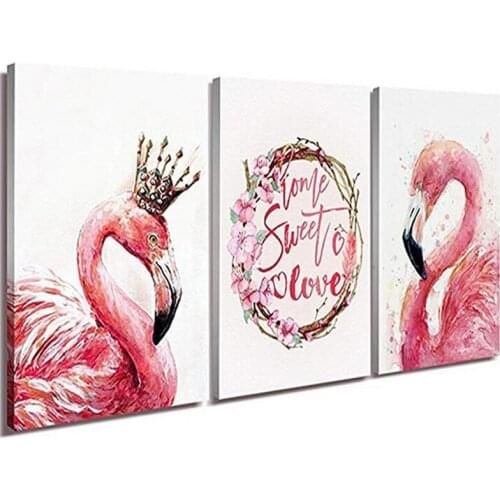 5D DIY Diamond Painting Pink Flamingos Sweet Love Needleworks 3pcs Full Square Diamond Embroidery For Home Decoration C679