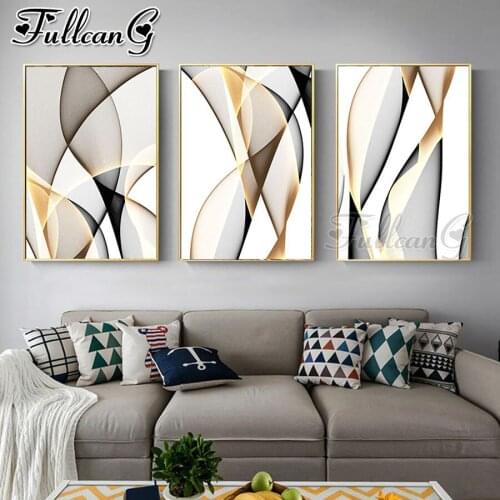 FULLCANG 5d diy diamond embroidery sale abstract landscape lines diamond painting triptych full square round drill decor FC3360