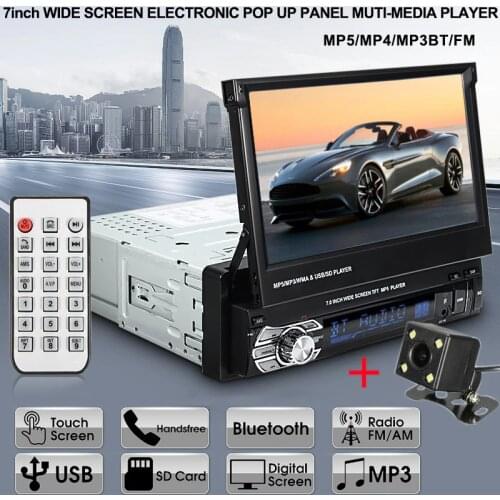 Car Radio MP5 Player 9601G 1DIN Autoradio 7" HD Retractable Touch Screen Car Stereo MP5 Player SD FM USB with Rear View Camera