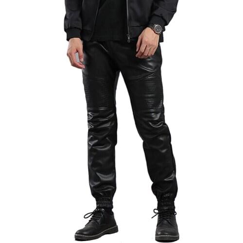 TSINGYI Black Faux Leather Pants Men Joggers Elastic Waist Zipper Pockets Streetwear Slim Casual Superior Quality Men Clothing