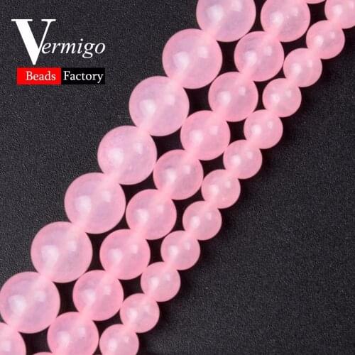 Natural Stone Beads Smooth Pink Jades Round Ball Loose Beads For Jewelry Making 6 8 10mm Pick Size Diy Bracelet Necklace 15"