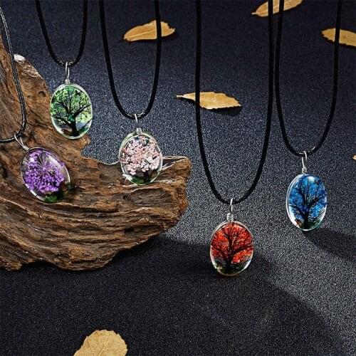 Fashion Handmade Dried Flower Glass Charms Pendant Necklace Personality Real Dry Flower Chain Necklace for Women Girls Jewelry