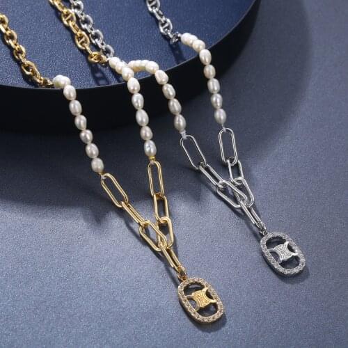 Gothic Clavicle Chain Pearl Necklace for Women Punk Gold Silver Color Chunky Chain Stainless Steel Jewelry Necklaces Collar