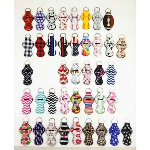 Printing Chapstick Holder Handy Lip Balm Holder Keychain Pouch For Tracker Baseball Softball Football Striped Leopard Gift