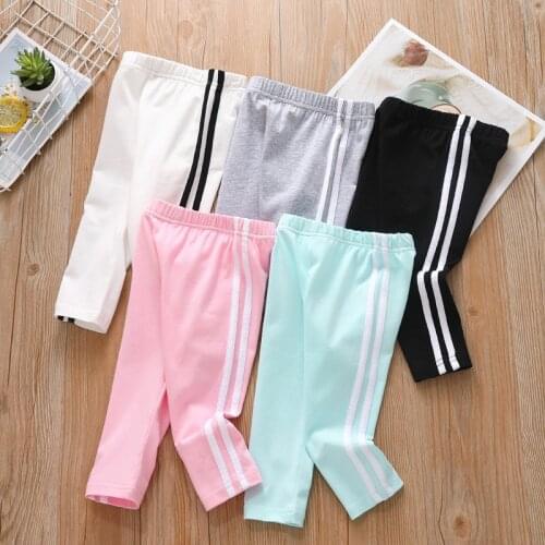 2-8years Girls Calf Length Kid Striped Pants Candy Color Children Cropped Clothing Spring-Summer All-matches Bottoms Leggings