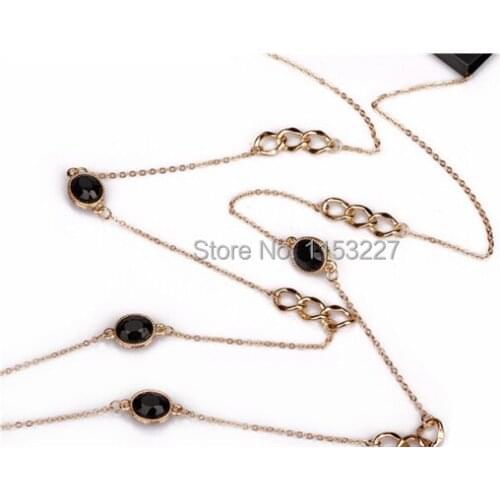 Korea style long alloy back stone necklace chains wholesale