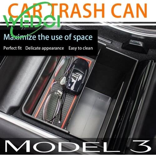 Center Console Double-deck Storage Box For 2021 Tesla Model 3/Y Armrest Cases Sun Glass Holder Car Trash Can