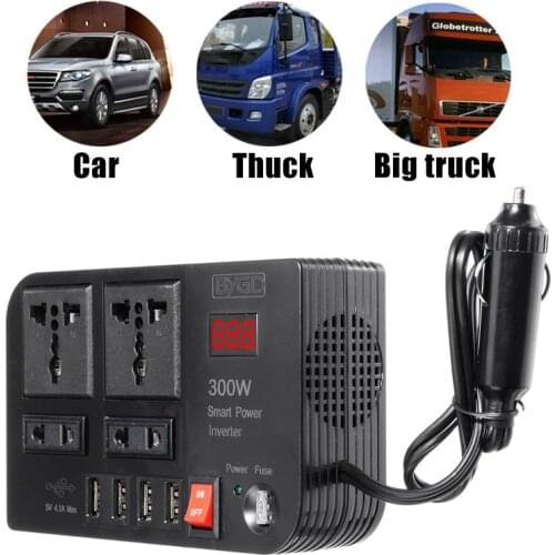 Efficient 4 USB 300W DC 12V to AC 220V Car Power Inverter Charger Converter Adapter DC12 to AC220 Modified Sine Wave Transformer