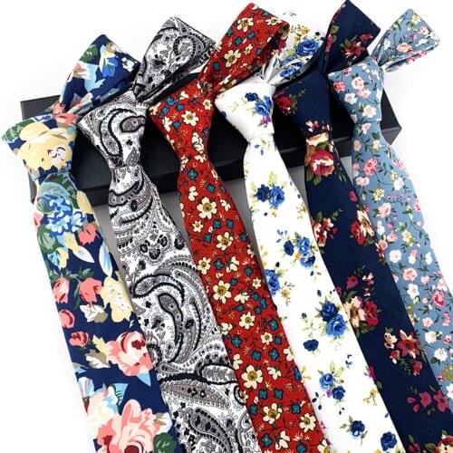 Cotton Tie Mens Casual Flower Print Mens Tie 6cm Skinny Tie Blue Neckties Neckcloth Formal Dress Neckwear
