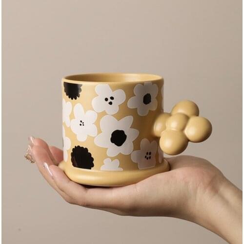 Creative Retro Matcha Cup Family Office Coffee Cup Ceramic Hand Painted Flowers Personalized Water Cup Birthday Gift