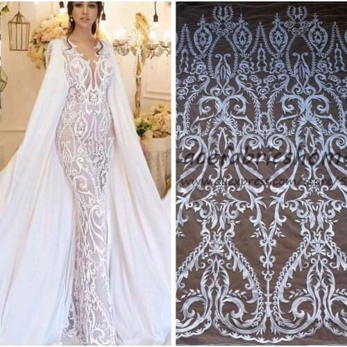 Hot popular high grade off white large pattern embroidery dress lace fabric by yard