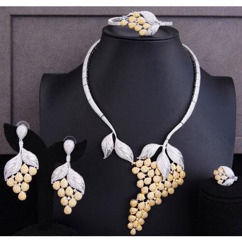 LARRAURI Shiny CZ Ladies Lover Bridal Wedding Anniversary Gift Charms Flowers Pendant Necklace Bangle Earrings Ring Jewelry Sets