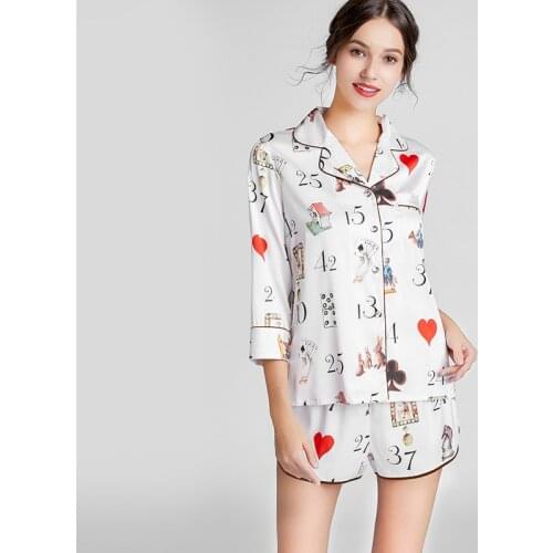 Summer Stain Silk Pajama women Sleepwear Sexy Soft Satin Nightgown Pyjama Sets Sleep Solid Sleepwear set Short sleeve