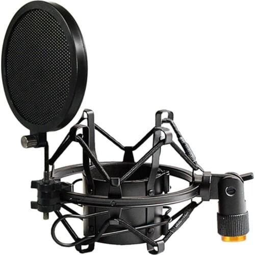 Microphone Shock Mount with Double Mesh Filter Adjustable Anti Vibration High Isolation Metal Mic Mount Holder Clip