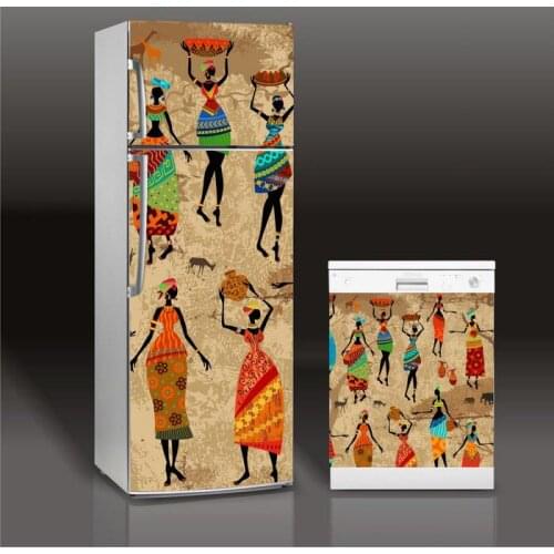 DIY Fridge Sticker Africa Lady Refrigerator Dishwasher Door Cover Kitchen Home Decoration Accessories Modern 3d Wall Stickers