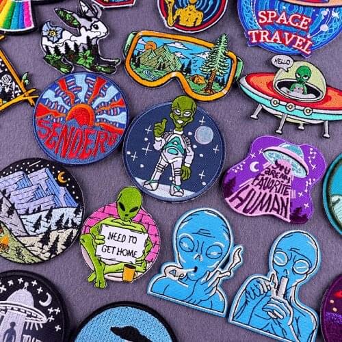 Alien UFO Patch Space Embroidered Patch For Clothes DIY Mountain Patches For Clothing Stickers Outdoor Stripe Patches For Jacket