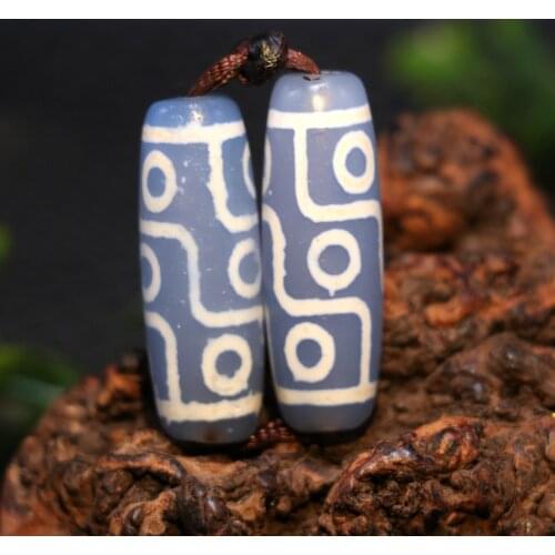No.210402A2 A Pair of Magic Power Tibetan Old Agate Blue Color 9 Eye dZi Bead Timestown Saurce Top Quality Promise