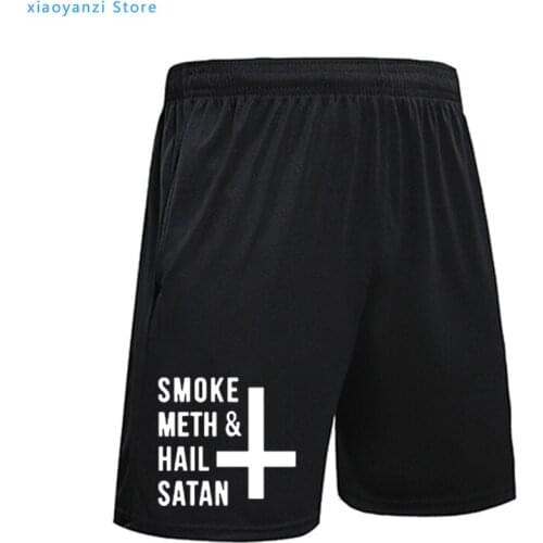 2021 New Fashion Letter Printed running shorts Smoke Meth And Hail Satan Funny men sports short pants Plus Size Set