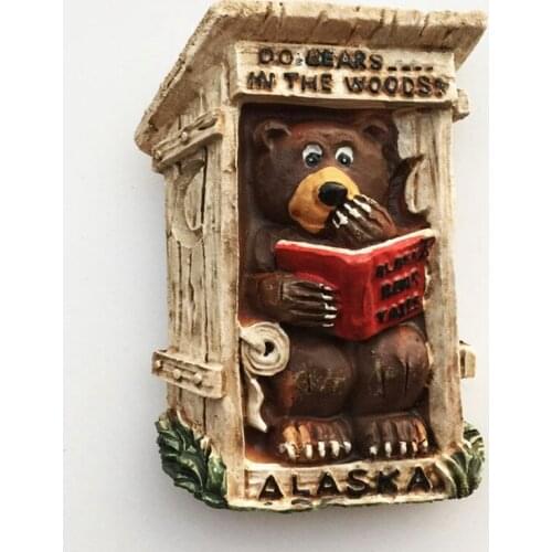 New Hand-painted American Alaska Bear Reading Book 3D Fridge Magnets Tourism Souvenirs Refrigerator Magnetic Stickers Gift