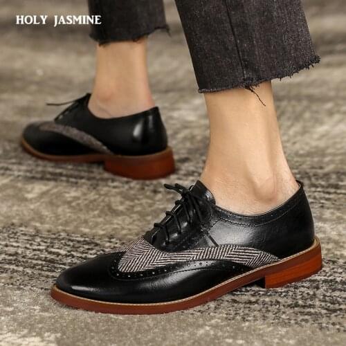 Oxfords 2021 New Women Dress Genuine Leather Bullock Brand Shoes for Women Brogues Leisure Vintage Women Custom Women Shoes