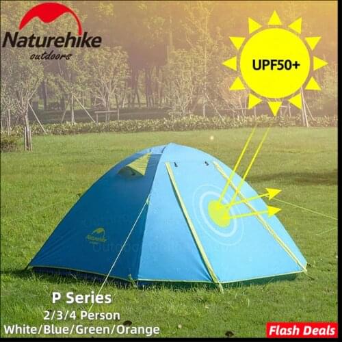 Naturehike P Series Camping Tent 2- 4 Persons 210T Waterproof Family Tent Aluminum Pole Outdoor Beach Portable Travel Sunscreen