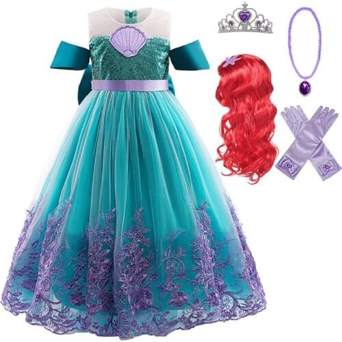 2021 Mermaid Ariel Princess Dress For Girls Cosplay Costumes Halloween Fancy Clothes Children Carnival Party Christmas Dress Up
