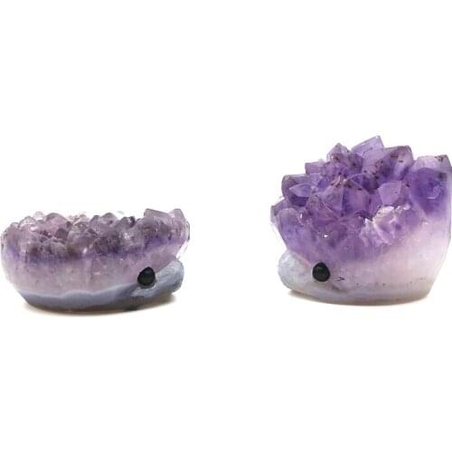 Drop Shipping 1PC Natural Beautiful Amethyst Quartz Crystal Cluster Hedgehog Hand Carved Animal Natural Stones and Crystals