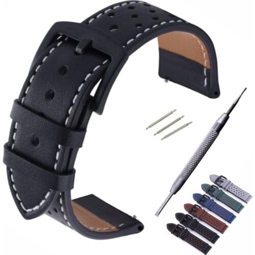 Porous leather strap For Watch Wrist Band Strap Breathable Genuine Leather Watch Bands 18mm 20mm 22mm 24mm