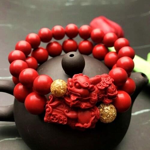 Hand-carved Chinese Natural Cinnabar Jade Pixiu Hand String Fashion Jewelry Men and Women Style Bracelet Accessories
