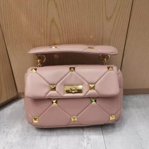 Luxurious rivet, diamond, fashion shoulder bag, rhomboid chain bag, straddle leather hand bag, square bag