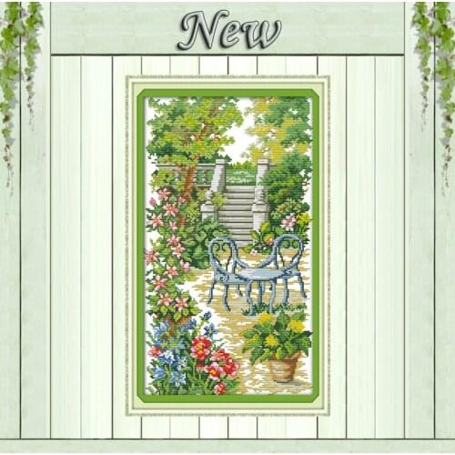 Garden steps scenic Europe painting counted print on canvas DMC 14CT 11CT DIY Cross Stitch chinese Embroidery Needlework kit Set